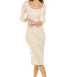James Perse 3/4 Sleeve Ribbed Midi Dress, Alabaster, Size 2 (4-6)